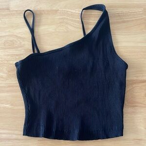 Zara ribbed asymmetrical sleeve one shoulder top